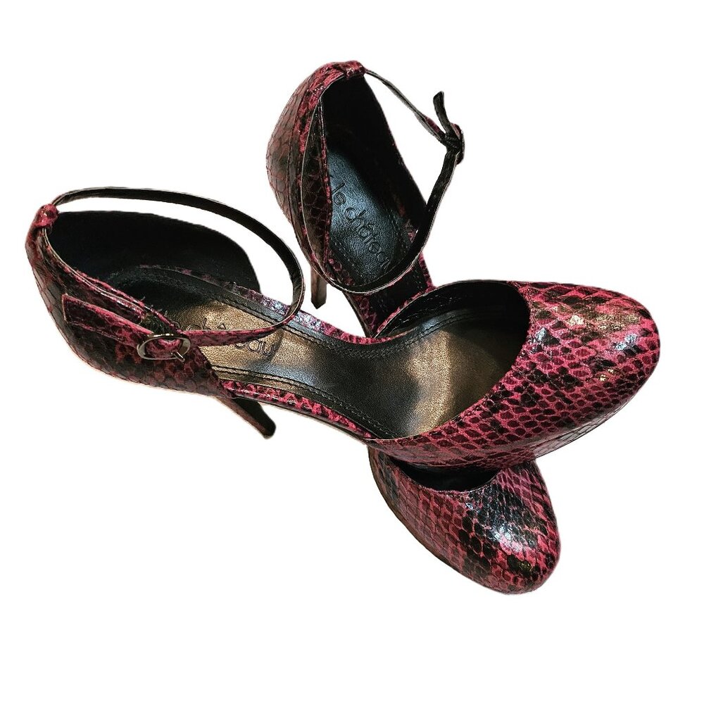 LE CHATEAU Pink & Black Vegan Python Snakeskin Platform Stiletto Heels Size 8